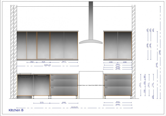 CAD drawing of kitchen wall layout