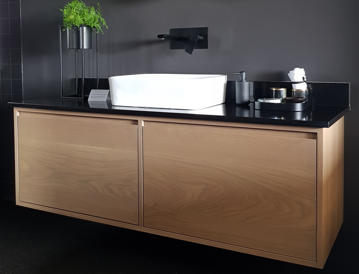 Solid Oak vanity with two drop down doors